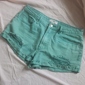 F21 cut off turquoise shorts